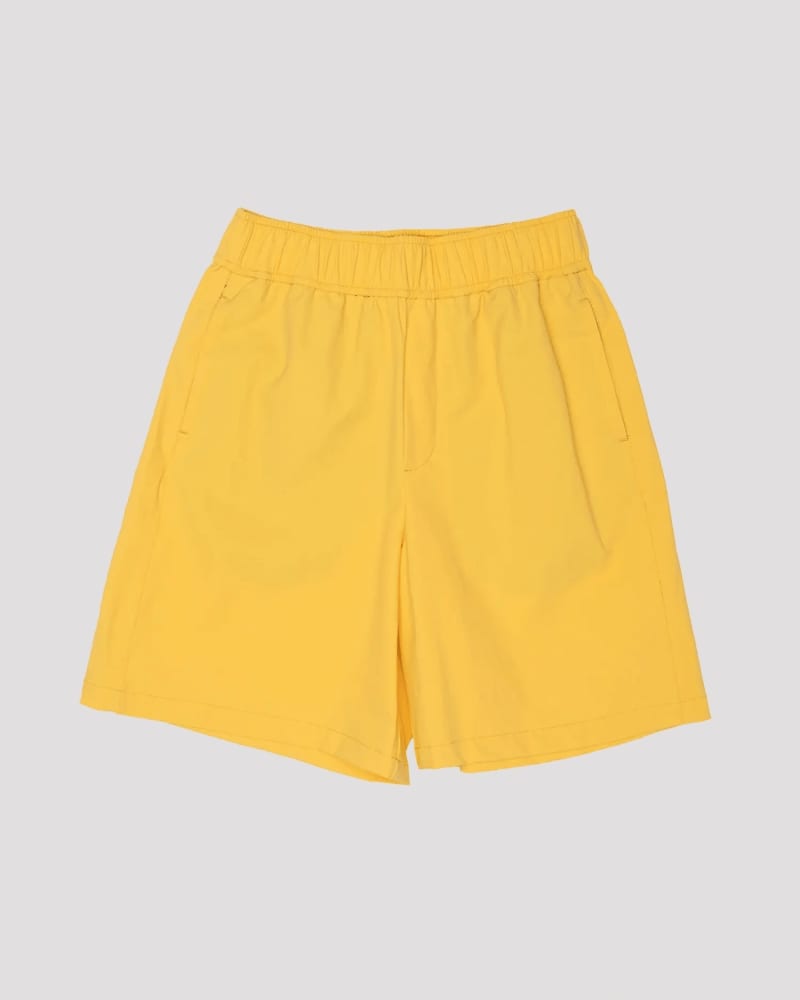 Front of a size XL surf's up shorts (7") in Banana by alder apparel. | dia_product_style_image_id:300632